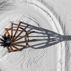 Geometric Wooden Structure in Snow